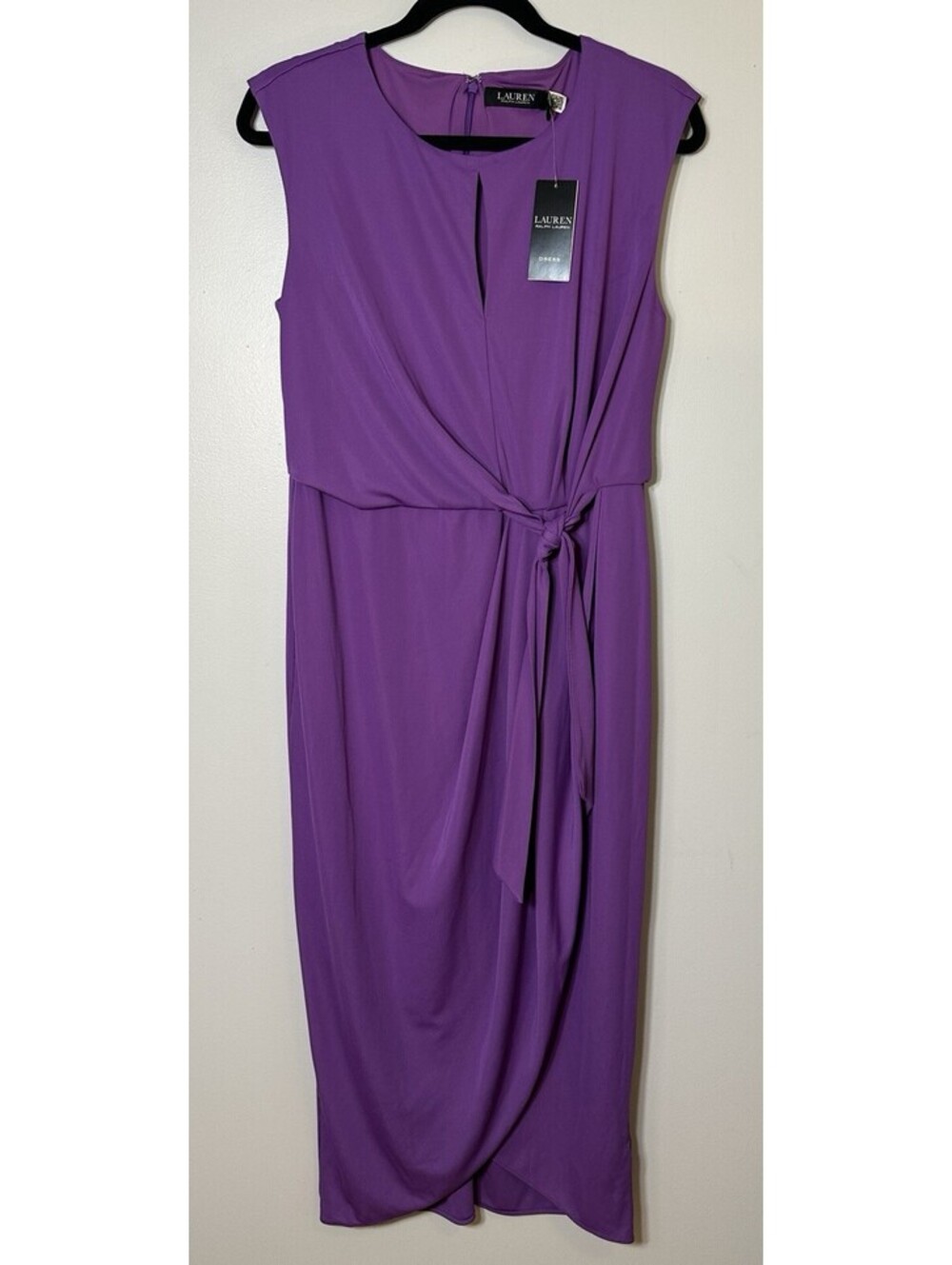 NWTS Lauren Ralph Lauren Purple Jersey Knit Keyhole Tie Waist Faux Wrap Dress 12